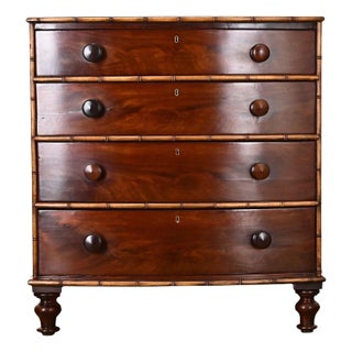 English Mahogany Chest with Faux Bamboo Trim For Sale