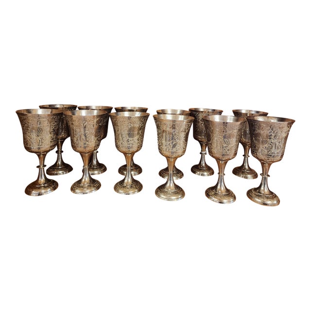 1970s Set if 12 Silver Plate Wine Goblets For Sale