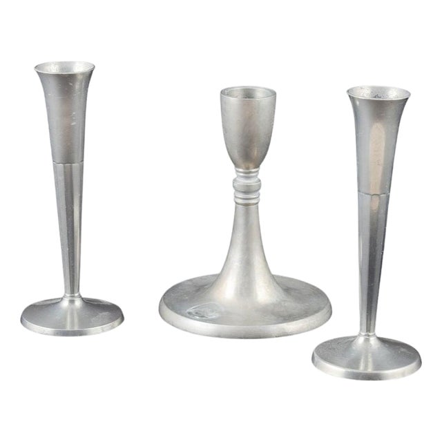 Pewter Candlesticks from Just Andersen and Selangor, 1930s, Set of 3 For Sale