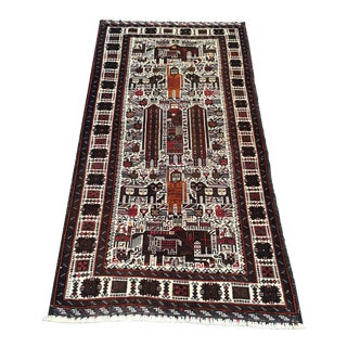 1980s Vintage Animal Figured Afghan Beluc Hand-Knotted Wool Rug For Sale