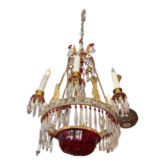 Early 19th Century Empire Style Gilt-Brass and Glass Chandelier For Sale