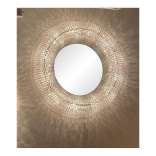 Crystal Glass Round Mirror W/Lights! For Sale