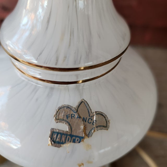 White Vintage French Pair of Handcrafted White & Gold Floral Design Table Lamps 13" Tall For Sale - Image 8 of 18