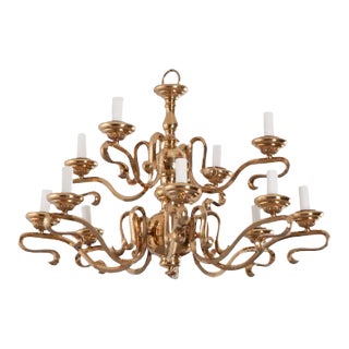 Vintage Mid-Century Brass Twelve Light Chandelier For Sale