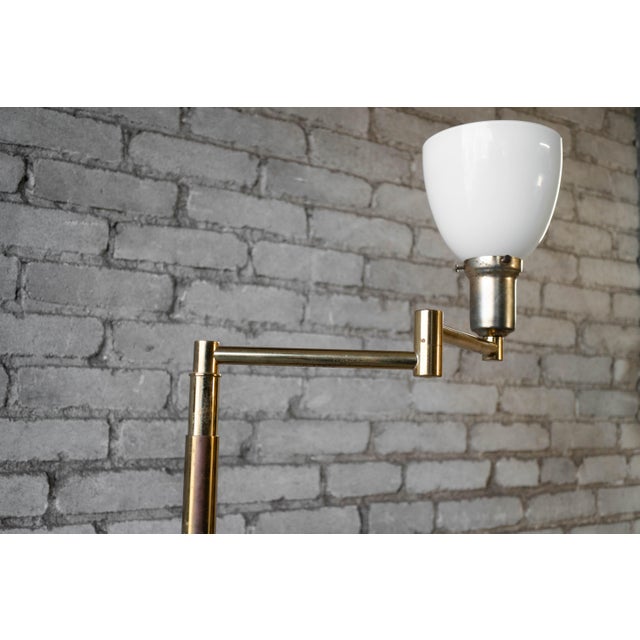 Vintage Walter Von Nessen Attr. Brass Floor Lamp With Swing Arm For Sale - Image 9 of 16