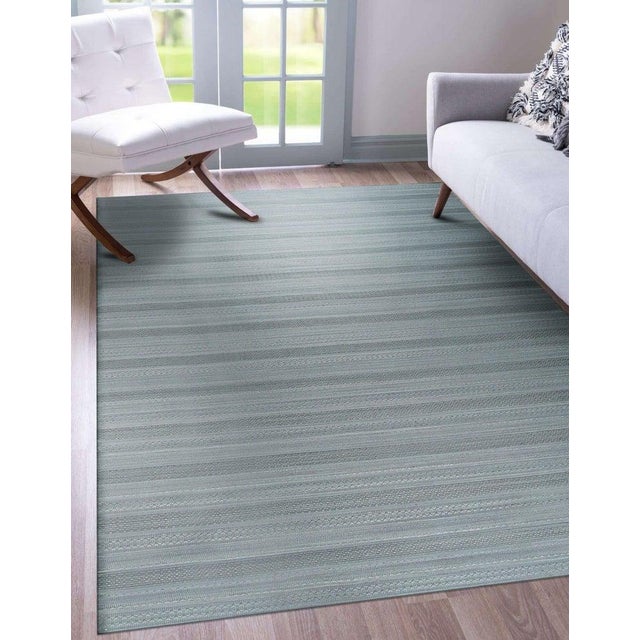 2020s 8x10 Gray Hand-Knotted Wool Striated Bands Geometric Modern Carpet Rug For Sale - Image 5 of 10