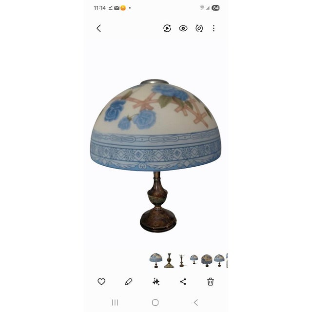 Vintage Table Lamp in Silver and Decorated Opal Glass, 1990 For Sale - Image 9 of 12