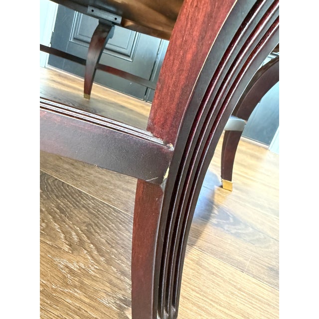 Attributed to Hickory Chair Company Flame Mahogany Round Coffee Table With Brass Sabots For Sale - Image 9 of 12