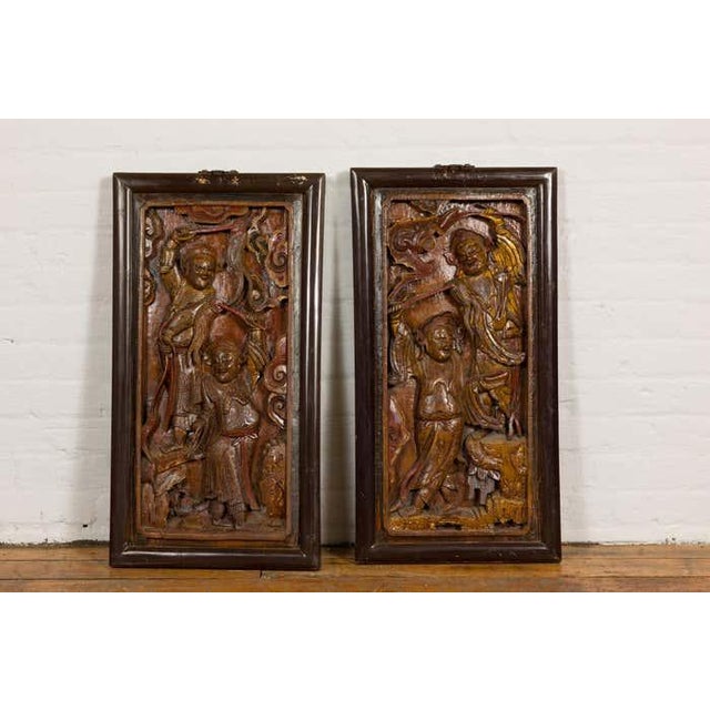 19th Century Hand-Carved Antique Wall Panels with Puppet Design - A Pair For Sale - Image 5 of 12