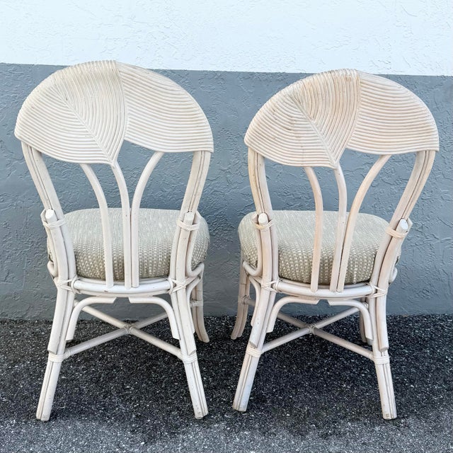 Wood Boho Chic Sculpted Pencil Reed Leaf Back Rattan Dining Chairs - Set of 4 For Sale - Image 7 of 10