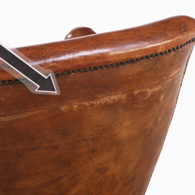 Mid Century Modern French Leather Club Chair, C. 1950. For Sale - Image 9 of 10