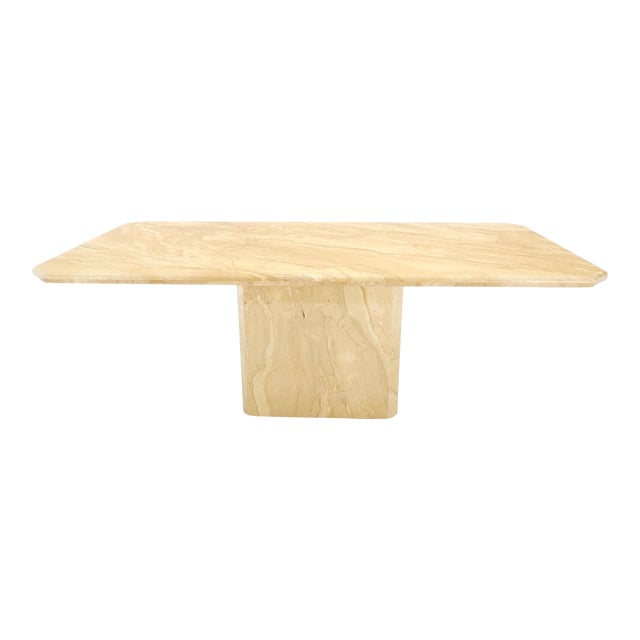 Travertine Single Pedestal Base Mid-Century Modern Dining Conference Table For Sale