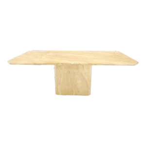 Travertine Single Pedestal Base Mid-Century Modern Dining Conference Table