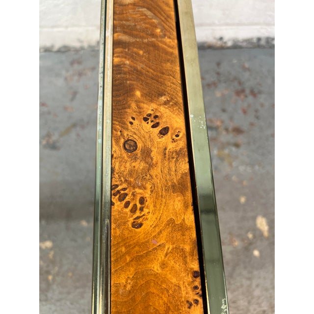 Mid 20th Century Brass & Burl Accented Glass Side Table For Sale - Image 11 of 13