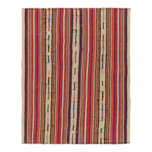 1950s Vintage Chaput Kilim in Red, Beige-Brown, Multicolor Stripe Patterns