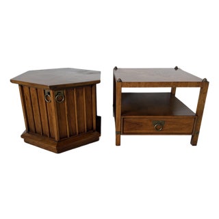 Vintage Henredon Hexagonal and Square Accent End Tables With Brass Details – A Pair For Sale