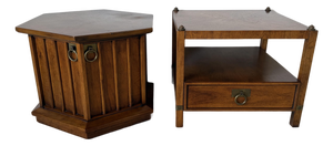 Vintage Henredon Hexagonal and Square Accent End Tables With Brass Details – A Pair