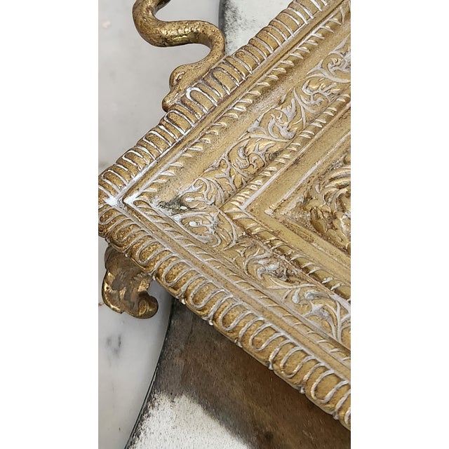 Vintage Ornate Brass Pegasus Inkwell Tray With Glass Ink Insert For Sale - Image 10 of 18