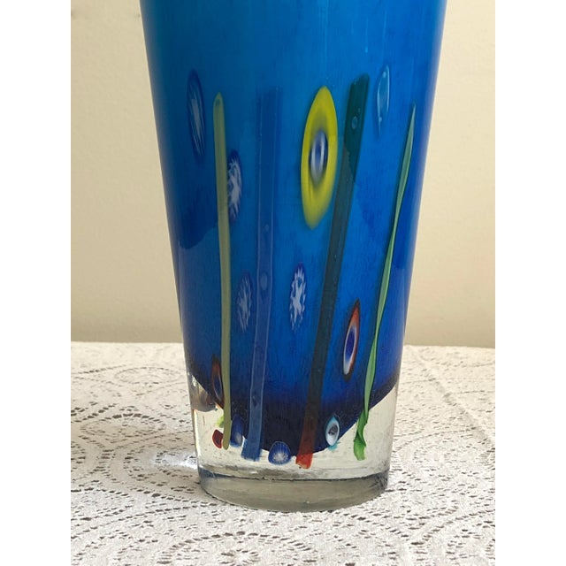 Venetian Hand Blown Blue Art Glass Vase With Gold Inclusion by Milefiori of Murino The color of this glass vase is...