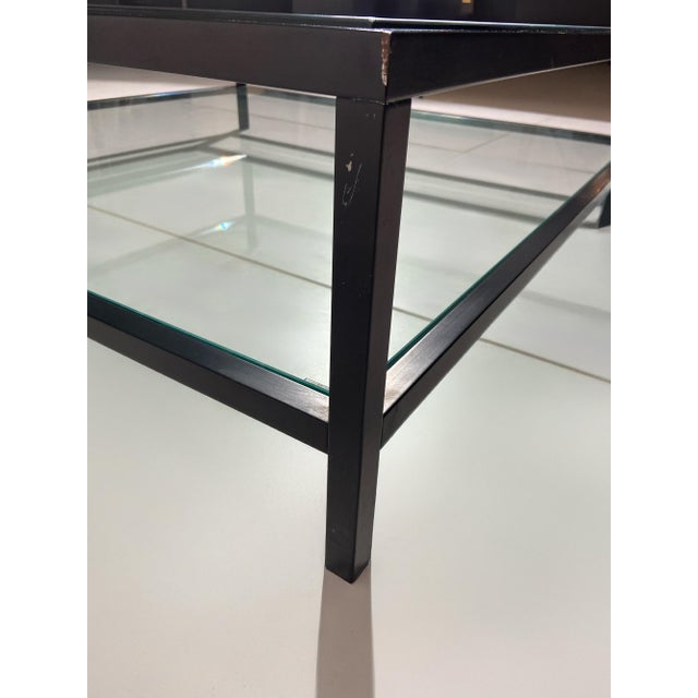 1990s Square Coffee Table with Iron Frame and Double Glass Shelf, 1999 For Sale - Image 5 of 9