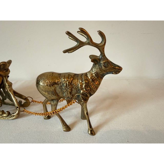 Vintage Brass Reindeer & Sleigh For Sale - Image 4 of 11