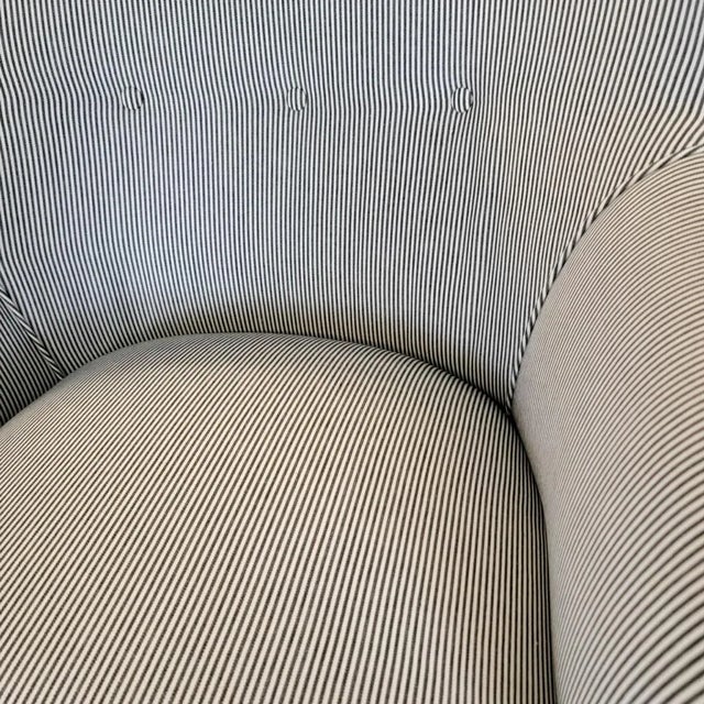 Mid-Century Modern Drexel Faux Shearling /Ticking Swivel Chair For Sale - Image 3 of 8