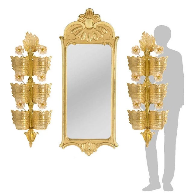 Exceptional pair of huge wall lights by barovier & toso. Dimensions: 14'' w × 4.5'' d × 41.5'' l a re-edition of one of...