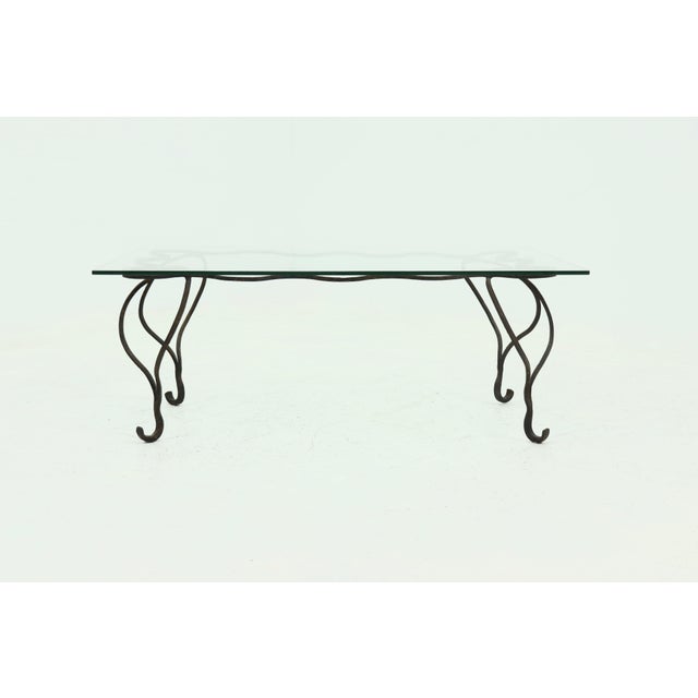 Coffee Table with Forged Steel Base and Glass Top, 1960s For Sale - Image 4 of 9