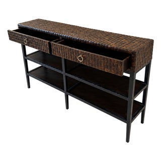 Henry Link Trading Co. Safari Style Carved Wood & Iron Console Table For Sale