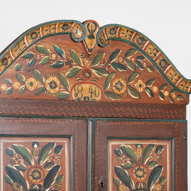 Mid 19th Century 19th-Century Swedish Original Painted Pine Cabinet Secretary Dated 1840 For Sale - Image 5 of 11