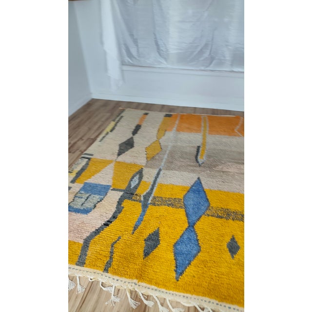 Moroccan Handmade Moroccan Boujaad Rug, Mustard Grey Blue Diamond, 9'4" X 6'11" For Sale - Image 3 of 17