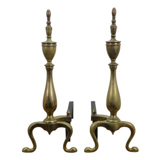 Antique Brass Cast Iron Colonial Federal Fireplace Hearthware Andiron Fire Dogs For Sale