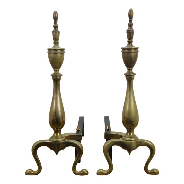 Antique Brass Cast Iron Colonial Federal Fireplace Hearthware Andiron Fire Dogs For Sale