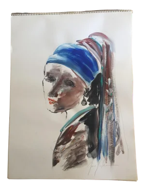 Original Female Portrait After Vermeer "The Pearl Earring"