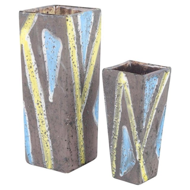 1960s Rectangular Vases with Geometric Decor by Guido Gambone, 1960s, Set of 2 For Sale - Image 5 of 5