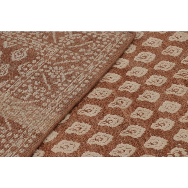 Beige Rug & Kilim’s Modern Block Print Rug Design in Brown With Beige-Cream Motifs For Sale - Image 8 of 8