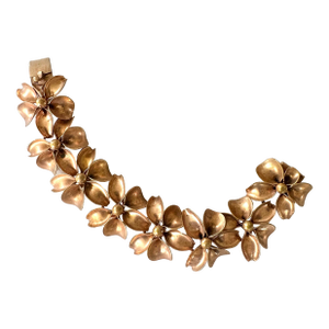 Art Deco Floral Gold Tone Sculptural Bracelet