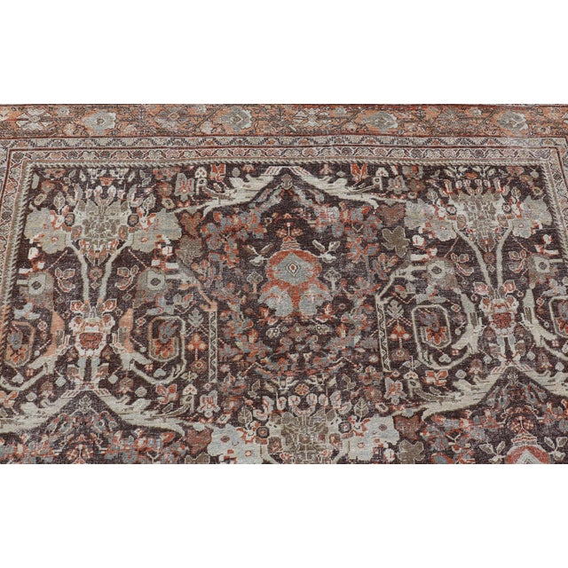 Textile Antique Persian Sultanabad Rug With Warm Brown Field and Allover Vine Design For Sale - Image 7 of 17