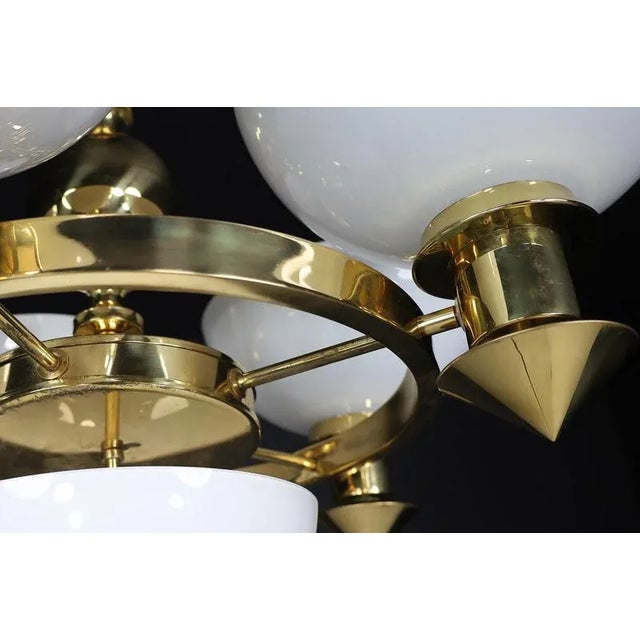 Metal Sculptural Italian Chandelier in Brass & White Opaline Glass, 1970s For Sale - Image 7 of 18