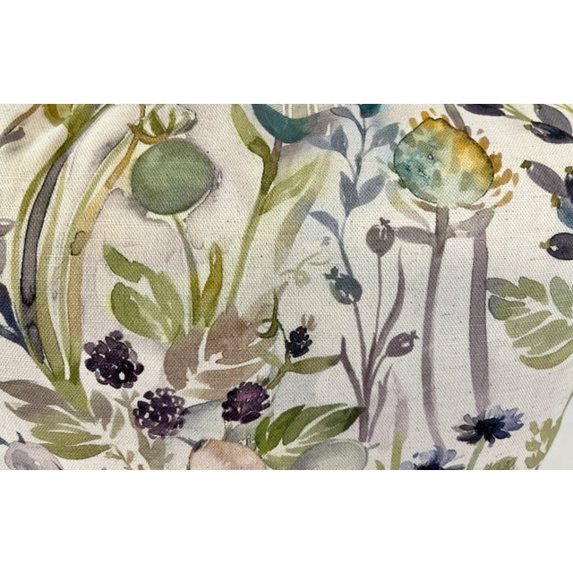 Cream 20" Square Decorative Throw Pillow Decorated With a Muted Purple & Tan Water Color Look Floral Pattern - Made in the U K For Sale - Image 8 of 12
