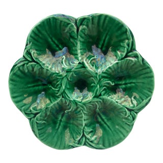 French Green Majolica Oyster Plate Luneville, Circa 1940 For Sale