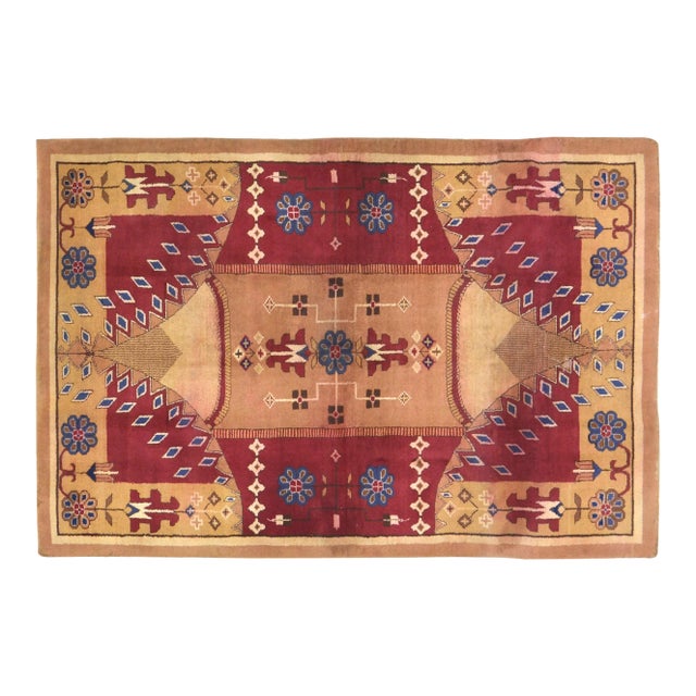 Vintage Chinese Art Deco Hand Knotted Wool Rug, 4'5"x6'9" For Sale