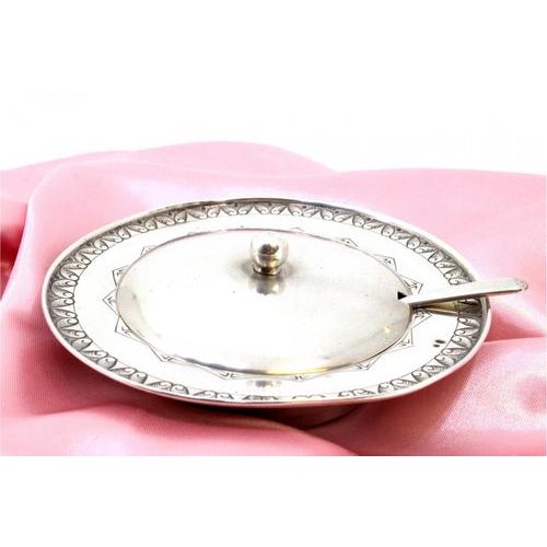 Blue Silver Butter Dish with Casing Engravings, Blue Glass Core and Knife, Set of 2 For Sale - Image 8 of 10