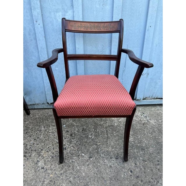 Antique Regency Style Flame Mahogany Brass Inlaid Dining Chairs- Set of 8 For Sale - Image 10 of 12