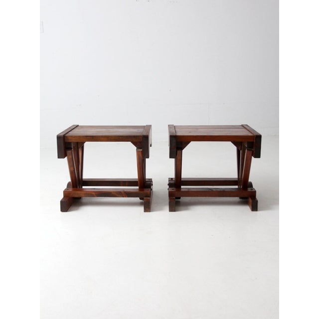 Mid Century Rustic Pine End Tables Pair For Sale - Image 9 of 12