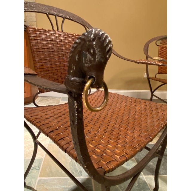 2000 - 2009 Iron Horse Head Dinette Set With Leather Saddle Basket Weave Chairs - Set of 5 For Sale - Image 5 of 12