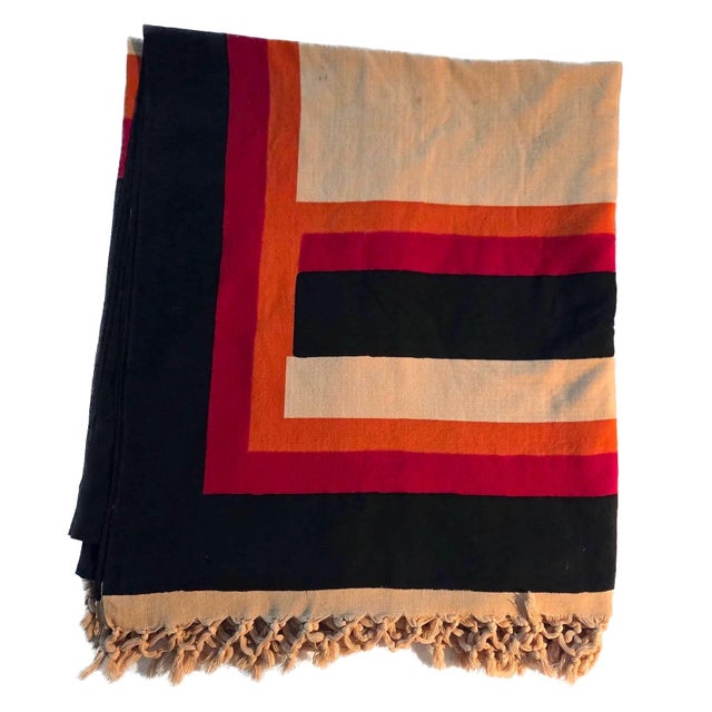 Mid 20th Century Signed Riten Mozumdar Cotton Bed Cover With Fringe For Sale In Miami - Image 6 of 10