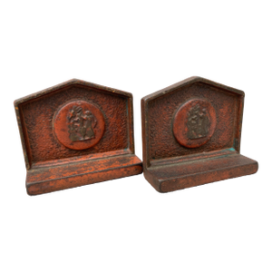 Antique Small Cast Iron Bookends Achilles Greek Motif- a Pair