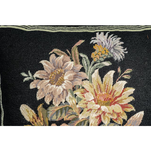 Traditional Traditional Vintage Embroidered Floral Flower Needlepoint Velvet Throw Pillow Home Decor For Sale - Image 3 of 14