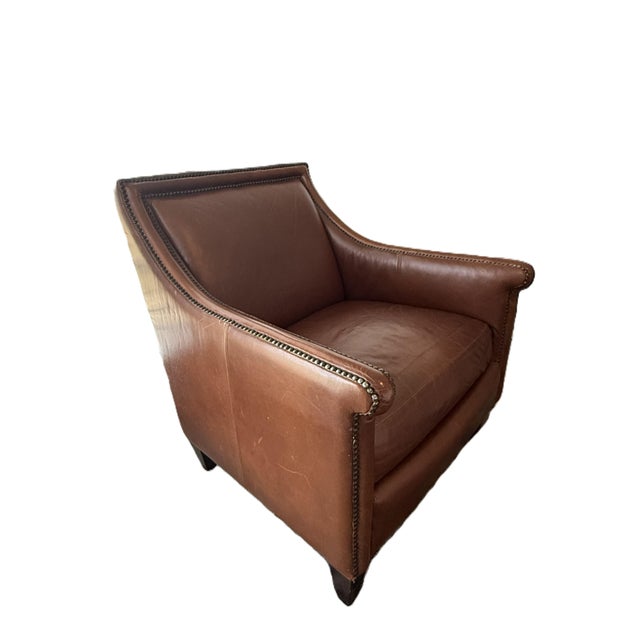 Mid-Century Modern Bernhardt Brown Leather Club Chair With Nailhead Trim For Sale - Image 3 of 13